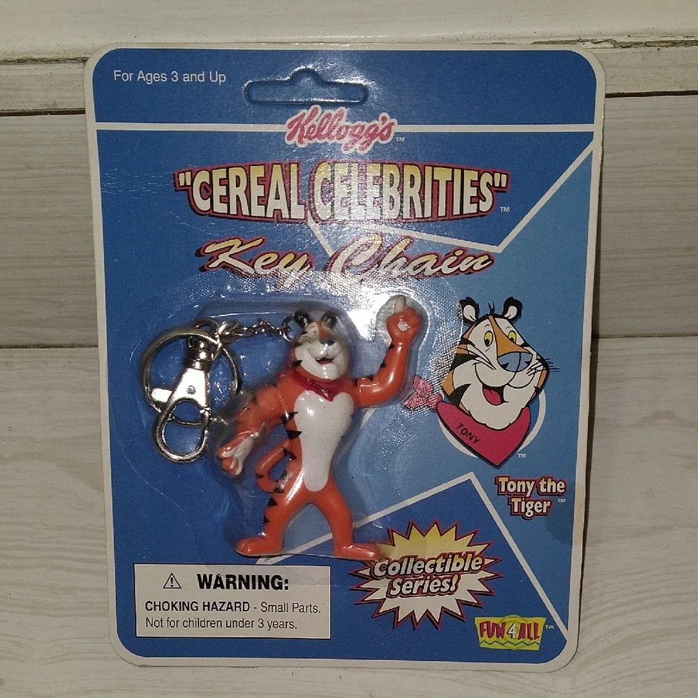Vintage 1990s Tony the Tiger Plush Toy with Cereal Celebrities Keychain Set